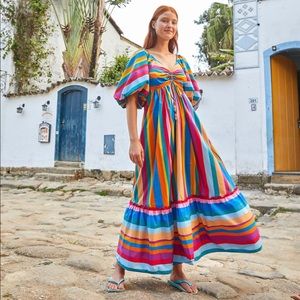 NWT, Farm Rio Striped Scarf Maxi Dress , Size M